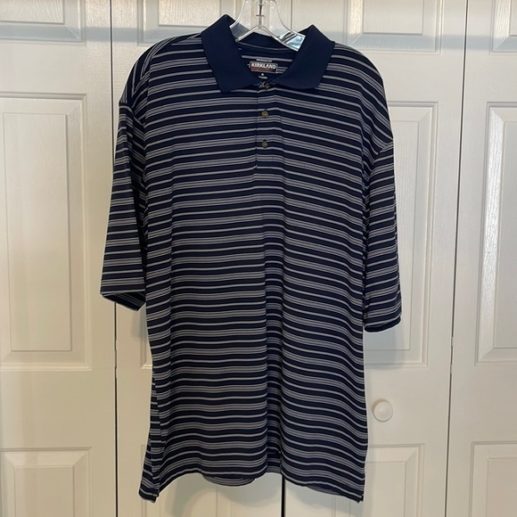 Kirkland signature performance polo men’s size  Lblue‎ & white striped preowned - Picture 1 of 5